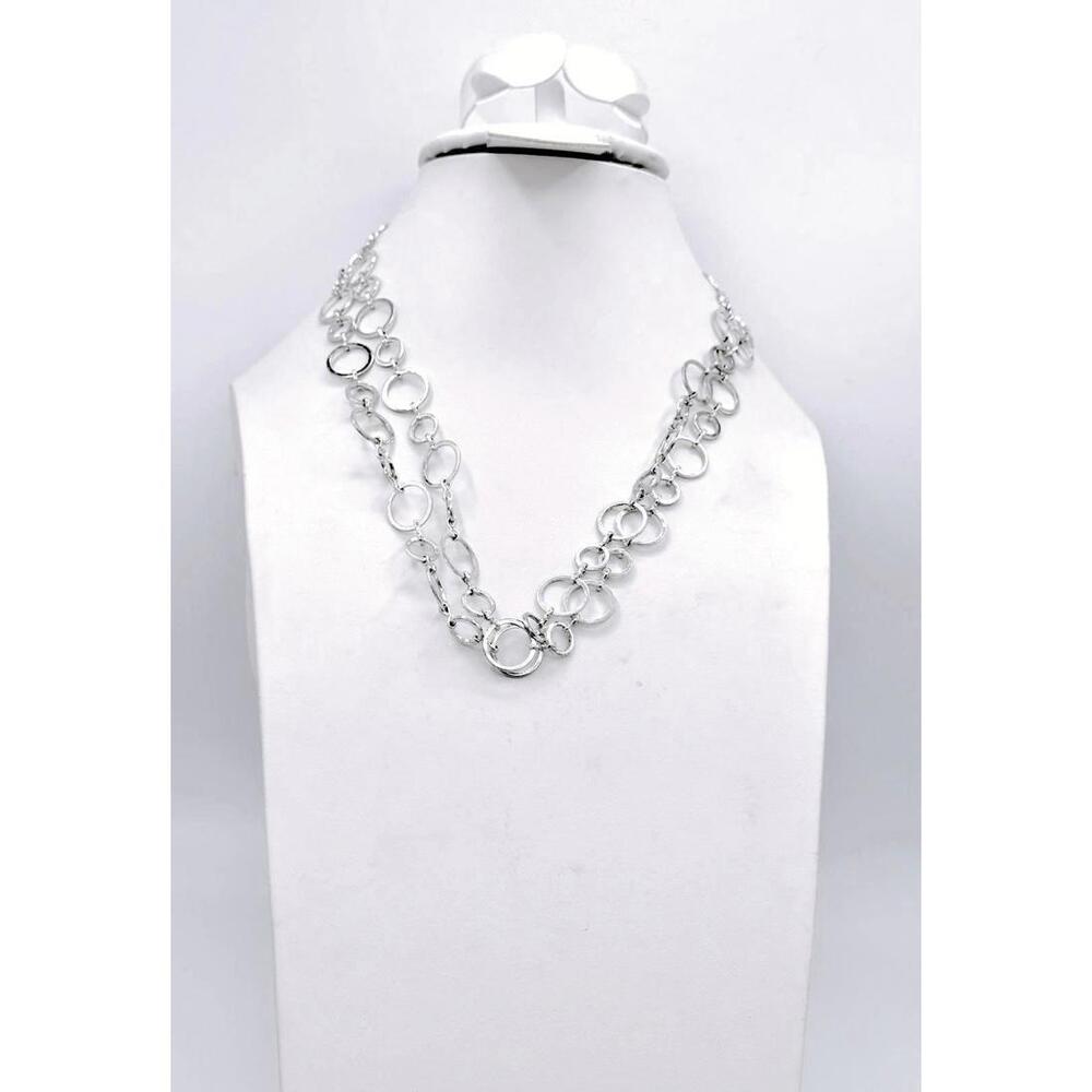 Silver tone two size circle metal interlinked necklace